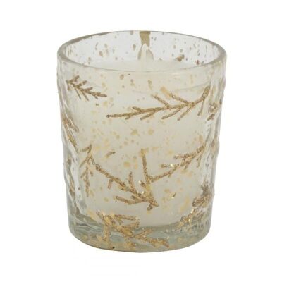 Glass candle with golden fern decoration-DBO4090V