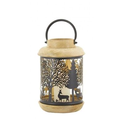 Lanterna cervo in legno e metallo-DBO4170
