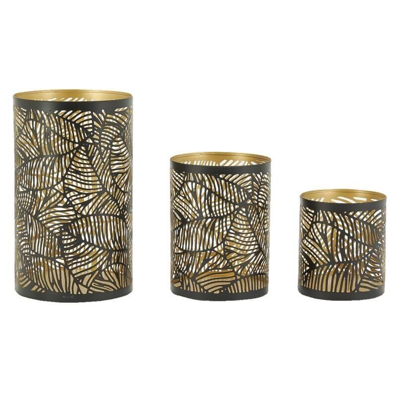 Teelichthalter aus schwarz lackiertem Metall-DBO427S