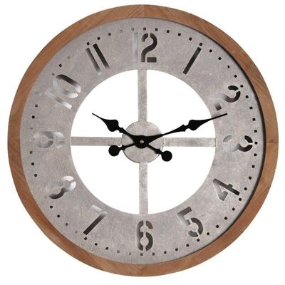 Horloge ronde en métal vieilli et bois-DHL1460