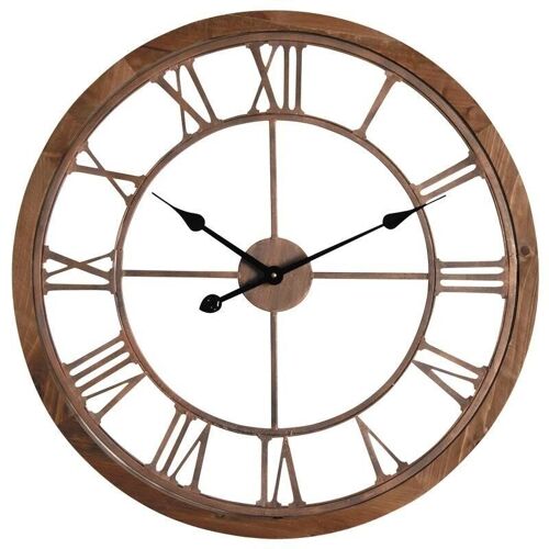 Horloge en métal cuivré et bois-DHL1470