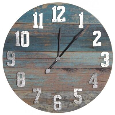 Horloge en bois bleu vieilli-DHL1560