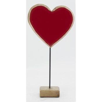 Coeur rouge en manguier sur socle-DMA1730 2