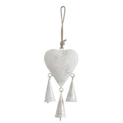 Hanging heart in aged white metal-DMO1390