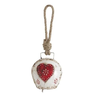 Bell in aged metal with red heart-DMO1410