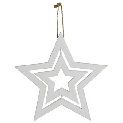 Estrella para colgar en madera patinada blanca-DMO1581