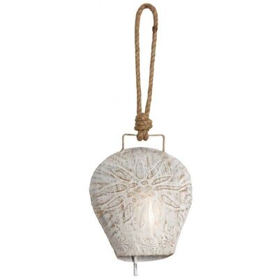 Whitewashed metal edelweiss bell-DMO1641