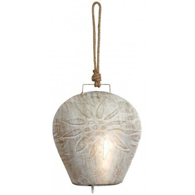 Whitewashed metal edelweiss bell-DMO1642