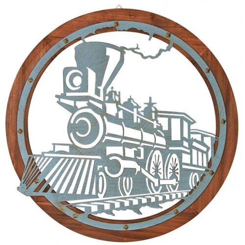 Cadre train en métal sur socle bois-DMU2070