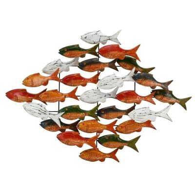 Decoración de pared de peces multicolores en albasia y metal-DMU2240
