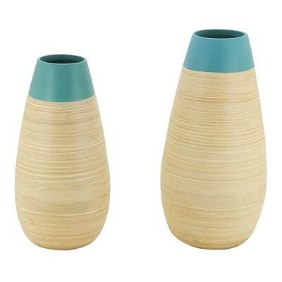 Natural and blue lacquered bamboo vases-DVA154S