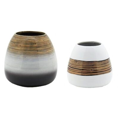 Vases en bambou naturel et blanc-DVA180S