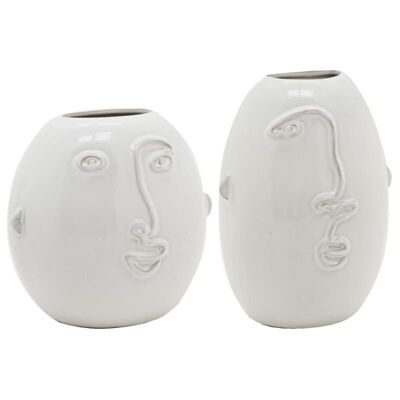 Gesichtsvasen aus weißer Keramik-DVA195S