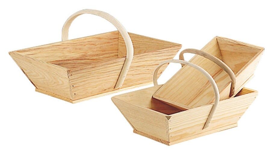 Cesto in pino con manico in rattan-FPA1362