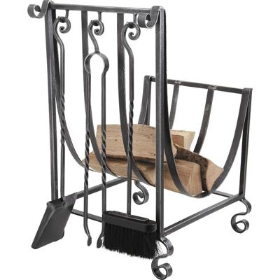 Wrought iron log holder + 3 accessories-GCH160S