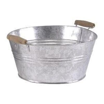 Zinc basket with wooden handles-GCO1050
