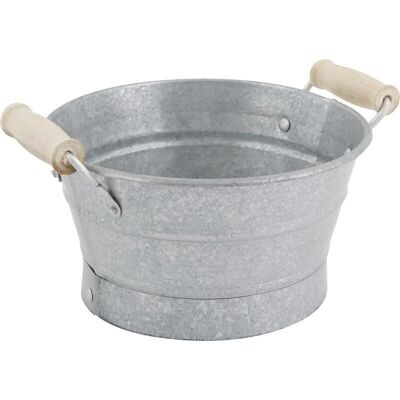 Zinc basket with wooden handles-GCO2122