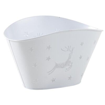 White lacquered metal basket deer-GCO3440