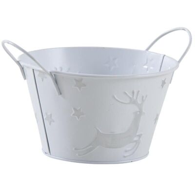 Round basket in deer white lacquered metal-GCO3450