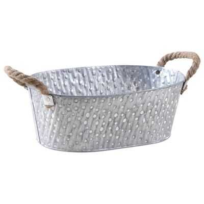 Oval metal basket with white dots-GCO3480