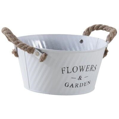 Round basket in white lacquered metal Flowers & Garden-GCO3491