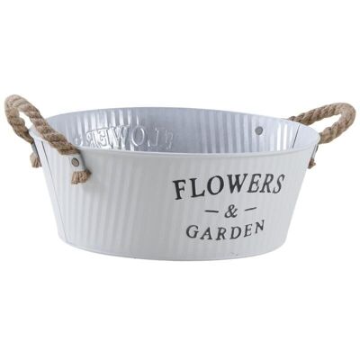 Round basket in white lacquered metal Flowers & Garden-GCO3492