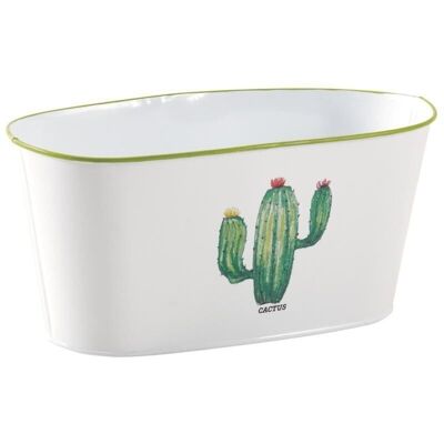 Oval basket in white lacquered metal cactus-GCO3590
