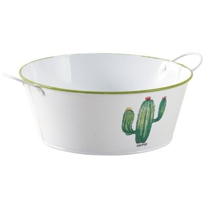 Round basket in white lacquered metal cactus-GCO3600