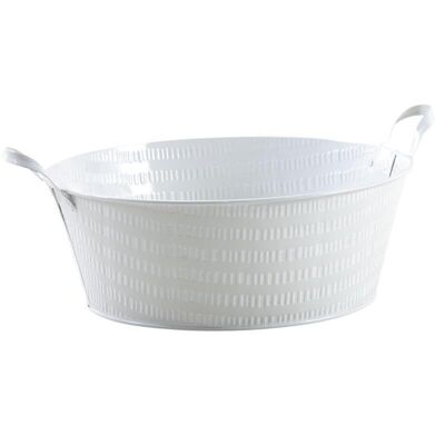 Round basket in white lacquered metal-GCO3670