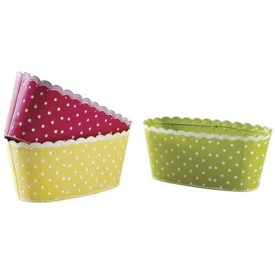 Oval basket in lacquered metal with polka dots-GCO3690