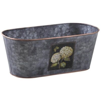 Oval basket in patinated metal hydrangea-GCO3720