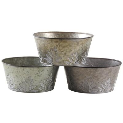 Round basket in patinated metal leaves-GCO3750