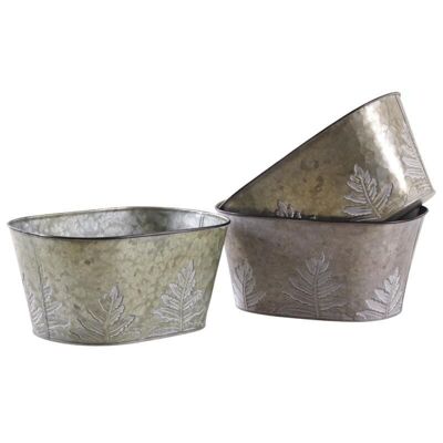 Oval basket in patinated metal leaves-GCO3760