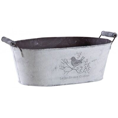 Basket with two oval handles in patinated metal-GCO3850