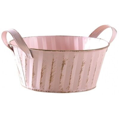 Round basket in pink lacquered metal-GCO4001