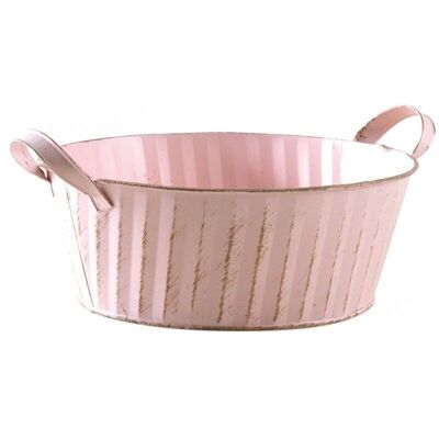 Round basket in pink lacquered metal-GCO4002