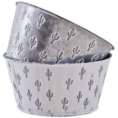 Patinated metal cactus basket-GCO4100