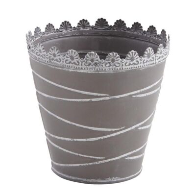 Flowerpot in taupe gray lacquered metal-GCP1971
