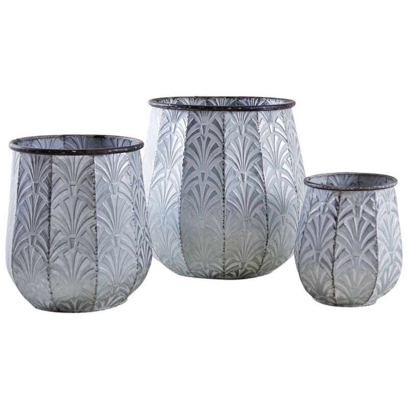 Serie di 3 fioriere in metallo patinato.-GCP212S