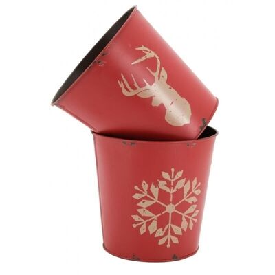 Cachepot in aged metal tinted Deer red or Snowflake-GCP2200
