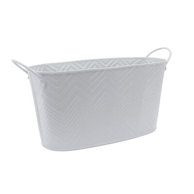 White lacquered metal basket with chrevon motif-GDA1030