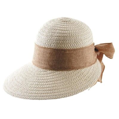 Women's hat in synthetic straw and brown bow-JCH1670