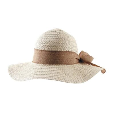 Synthetic straw sunbonnet with brown bow-JCH1700