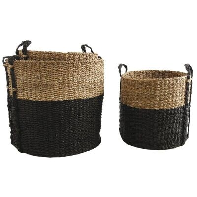 Natural and black stained seagrass planter-JCP363S