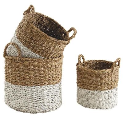 Natural and white round seagrass flowerpots-JCP364S