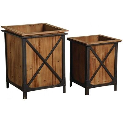 Pine and metal planter-JCP385S