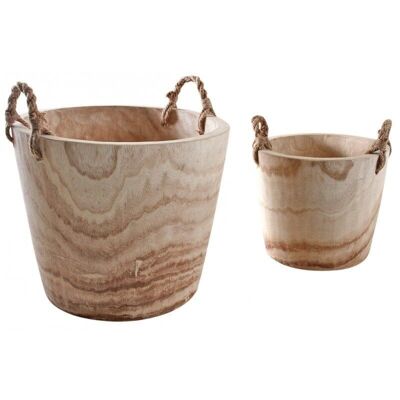 Series of 2 paulownia planters with rope handles.-JCP400S