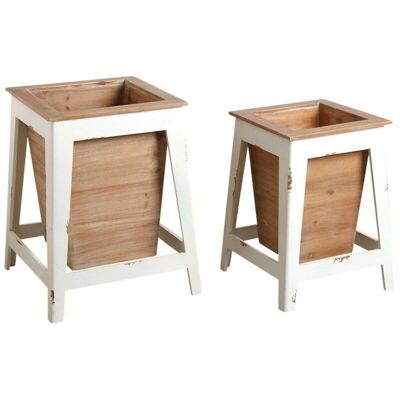 White and natural wood planters-JCP402S