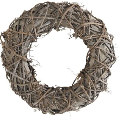 Wreath in wood and gray rattan-JFS2010