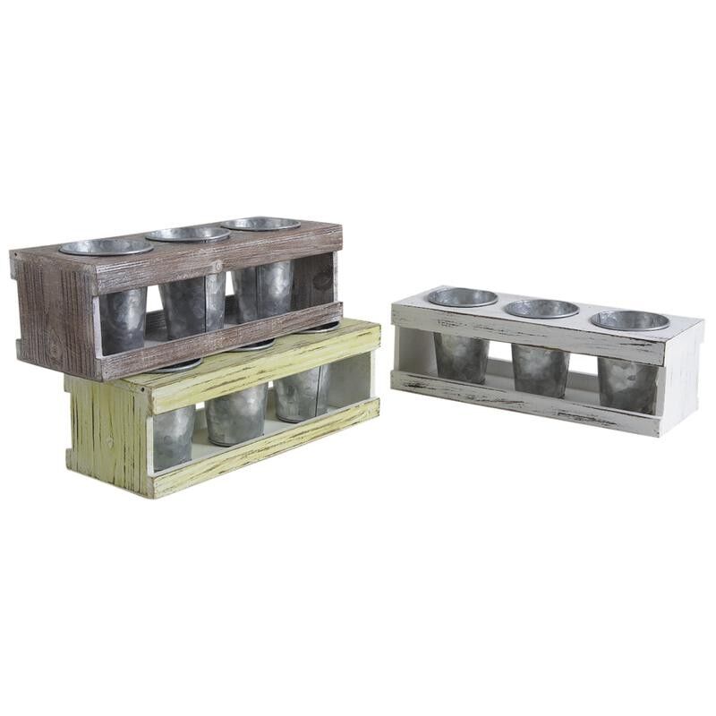 Planter 3 pots in wood and metal-JJA2000